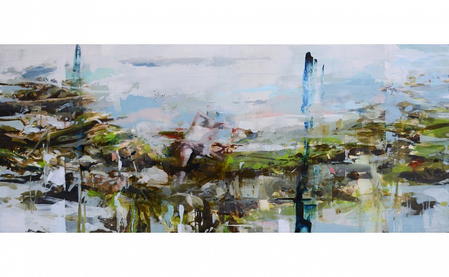 Alex Kanevsky, Ted's Brook, 2015
Oil on mylar mounted on wood, 20 x 47.5 inches (51 x 120.5 cm)
