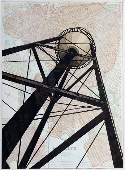 William Steiger, Brooklyn Watertower, 2013
Collage of vintage map, found paper and gouache, 15 x 12 inches (38 x 30 cm)