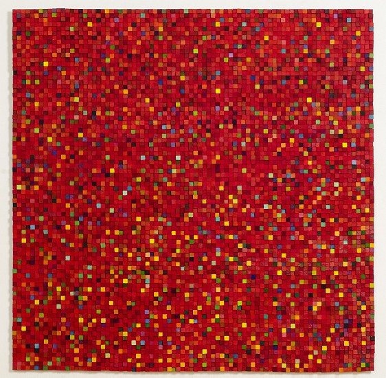 Carlos Estrada-Vega, Africa's Sorrow, 2011
Wax, limestone dust, oil, olepasto, pigments on wood, 69 x 69 inches (173 x 173 cm)