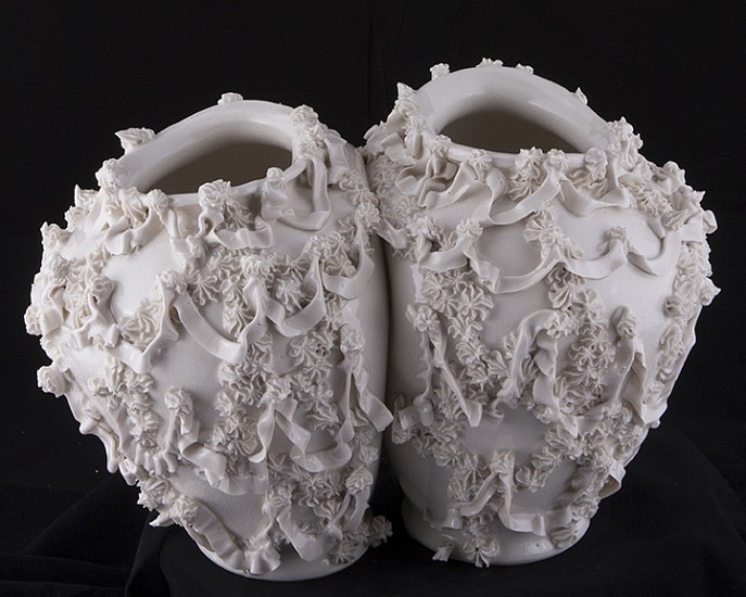 Robert Chamberlin, Empty Vessel 184, 2014
Porcelain with porcelain decoration, 9 x 15 x 8.5 inches (23 x 38 x 22 cm)