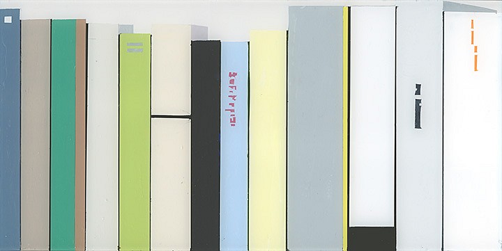 Maria Park, Bookcase 11, 2014
Acrylic on Plexiglas on wall mounted shelving, 7 x 14 inches (18 x 36 cm)