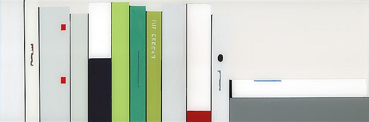 Maria Park, Bookcase 12, 2014
Acrylic on Plexiglas on wall mounted shelving, 7 x 21 inches (18 x 54 cm)