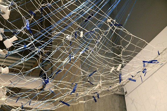 Fran Siegel, Spatial Drawing 2, 2010
Porcelain, wire, colored filters, LED lights mylar, Demensions vary