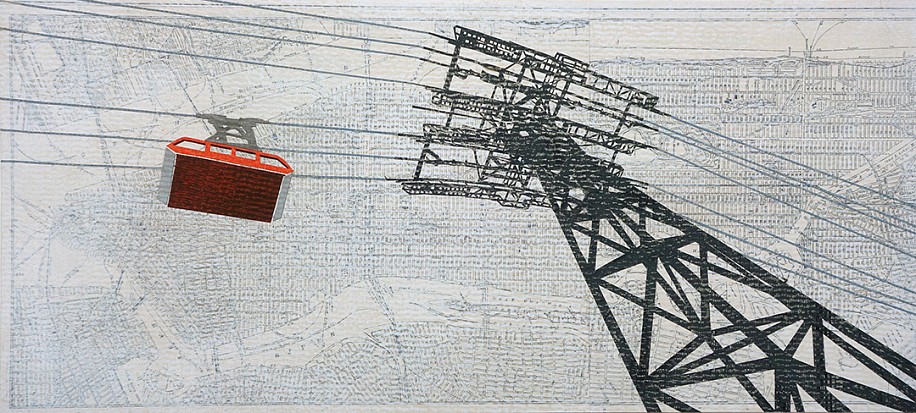 William Steiger, Island Tram #1, 2016
Collage with gouache, glue, found paper, vintage map, on paper, Framed: 14.5 x 25.5 inches (37 x 65 cm)
Sold
