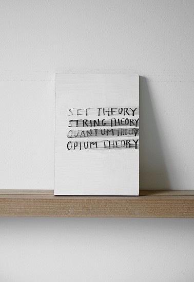 Ruth Greene, Set Theory String Theory Quantum Theory Opium Theory, 2012
Gesso on plywood with black acrylic artists ink  , 9.75 x 6.75 x 1/2 inches (25 x 17 x 1 cm)