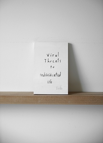 Ruth Greene, Threats to Individuated Life - Virilio, 2017
Gesso on plywood with black acrylic artists ink  , 9.25 x 6 x 1/2 inches (23.5 x 15 x 1 cm)