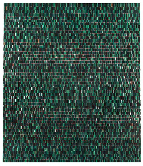 Omar Chacon, Ich Liebe Green...Bogota Emerald Green, 2018
Acrylic on canvas, 30 x 26 x 1.5 inches (76 x 66 x 4cm)