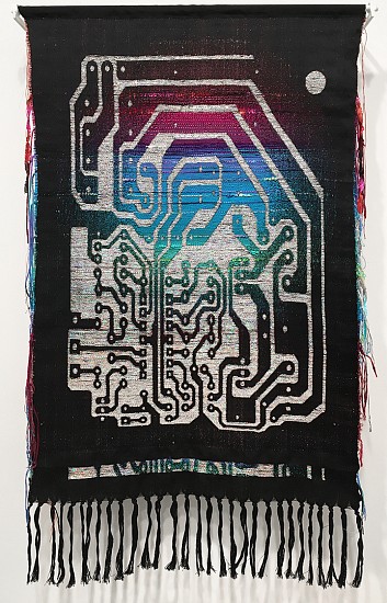 Robin Kang , Ascension (Side A and B), 2019
54 x 26 in (137 x 66 cm)
Hand Jacquard woven cotton, metallic iridescent yarns, and mixed media