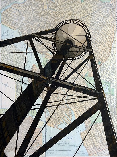 William Steiger, Watertower Redhook, 2020
Collage of cut found paper, vintage map, gouache, glue, mounted on panel, 12 x 9 inches (30.48 x 22.86 cm)