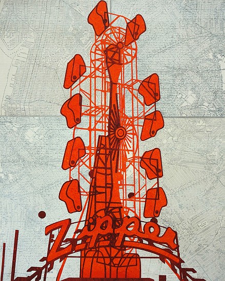 William Steiger, The Zipper, 2020
Collage of cut paper, vintage maps, gouache and glue mounted on panel, 20 x 16 inches