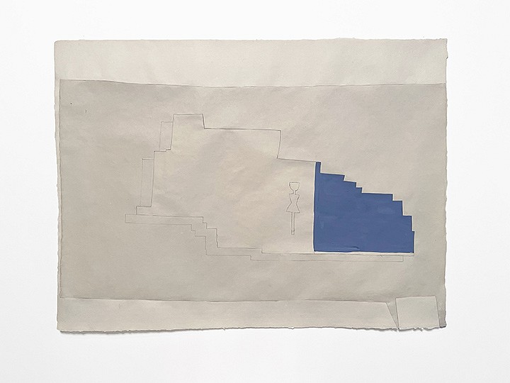 Cyrilla Mozenter, Labyrinth, 2022
Pencil, gouache, cut-and-pasted paper, and silk thread on a double-layer of Japanese handmade paper, 22 x 30 in (56 x 76 cm)