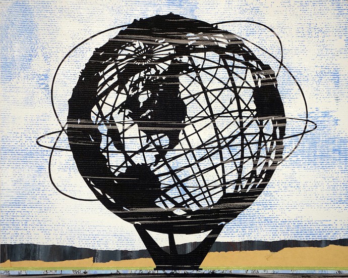 William Steiger, Unisphere, 2023
Collage of cut and found paper, gouache and glue mounted on panel, 16 x 20 in. (41 x 51 cm)